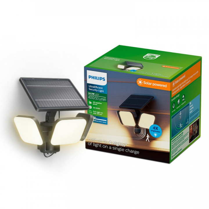 LAMPE DE SÉCURITÉ SOLAIRE ZYREN, NOIRE, 24,5 W, 4 000/50 lm,