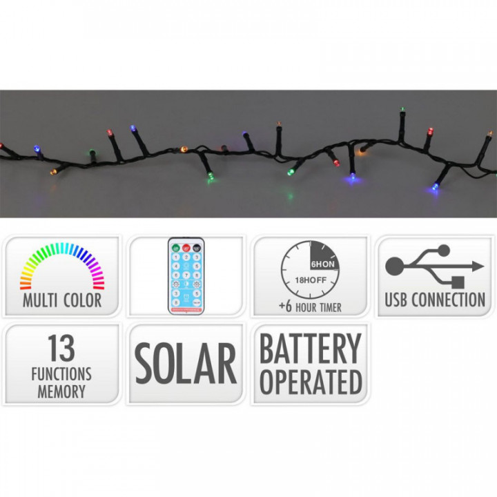 GUIRLANDE LED, 13 FONCTIONS CLIGNOTANTES MULTICOLORE, SOLAIR
