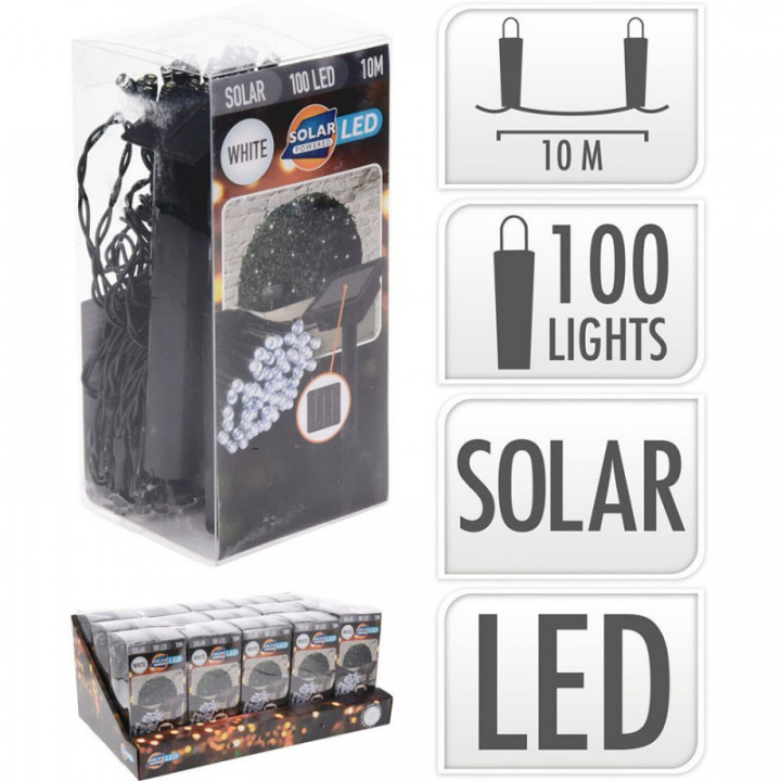 GUIRLANDE LED, BLANC FROID, 100 LEDS, SOLAIRE, 10m.