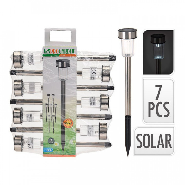 PACK 7 PIQUETS DE JARDIN SOLAIRES. ACIER INOXIDABLE. 1 LED I