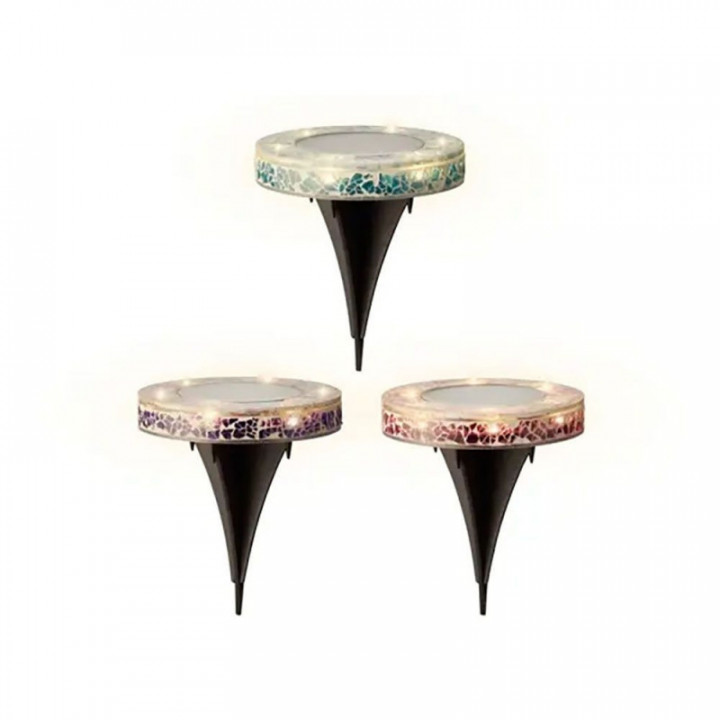PIQUET SOLAIRE ROND EN VERRE MOSAÏQUE, 6 leds, 7 lm, Ø11,5 x