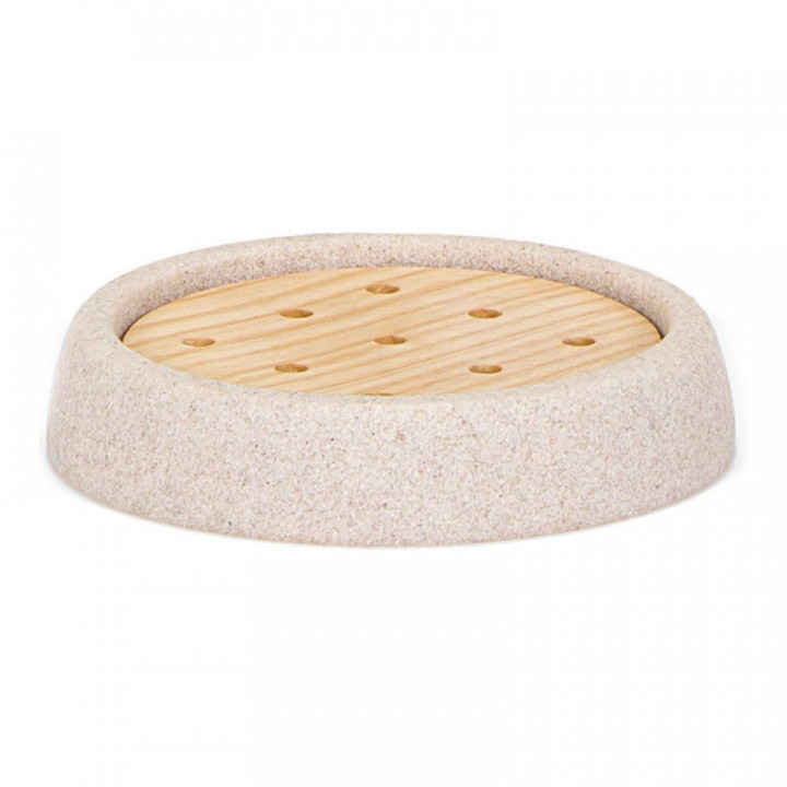 PORTE-SAVON EN GRÈS ET FRÊNE Ø10.5x2cm ANDREA HOUSE