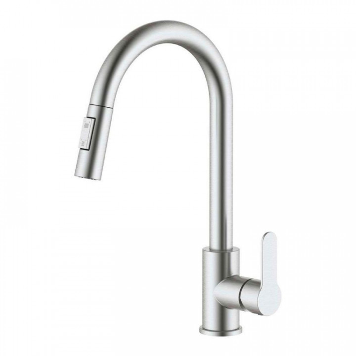 ROBINET MITIGEUR DE CUISINE À BEC HAUT AMOVIBLE ARGENT MAT S