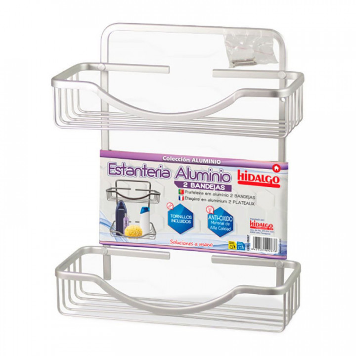 ÉTAGÈRE DE SALLE DE BAIN AVEC 2 PLATEAUX, ALUMINIUM, 28,5 x