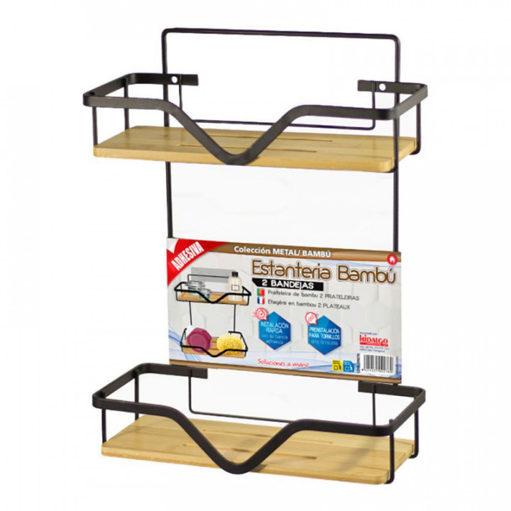 ÉTAGÈRE DE SALLE DE BAIN AVEC 2 PLATEAUX, MÉTAL/BAMBOU, 27,5