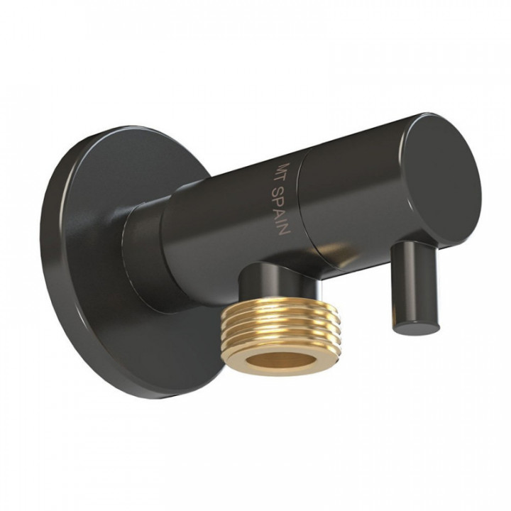 ROBINET D'ANGLE MODÈLE DECO AVEC POIGNÉE RONDE, NOIR, ½ x 3/