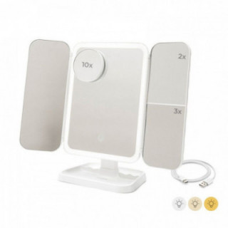 MIROIR LOUPE DE TABLE PLIABLE EN FORME DE TRIPTYQUE AVEC LUM
