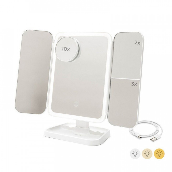 MIROIR LOUPE DE TABLE PLIABLE EN FORME DE TRIPTYQUE AVEC LUM