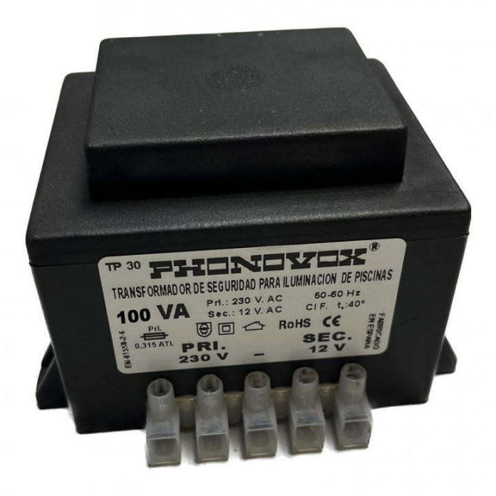 TRANSFORMATEUR DE PISCINE 100VA 230/12V 50-60Hz. IP-00 BLOC