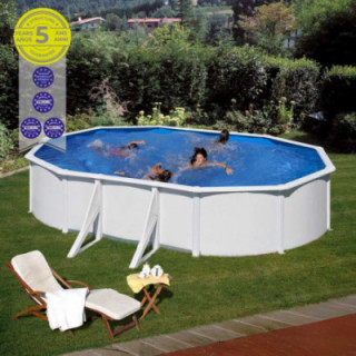 PISCINE OVALE À PAROIS EN ACIER ET TÔLE BLANCHE, AVEC POMPE
