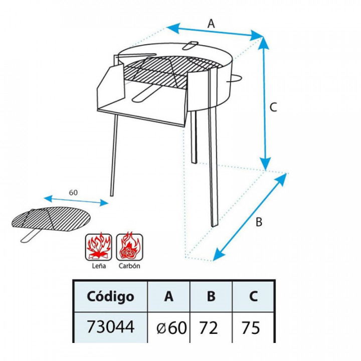 BARBECUE ROND AVEC SUPPORT POUR POÊLE À PAELLA, Ø60 x 75 cm