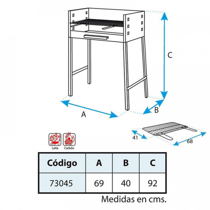 BARBECUE AVEC GRILLE ZINGUÉE, 69 x 40 x 92 cm