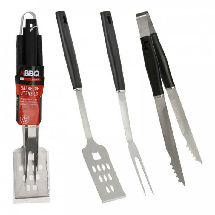 ENSEMBLE D'USTENSILES DE BARBECUE NOIR 3 PIÈCES