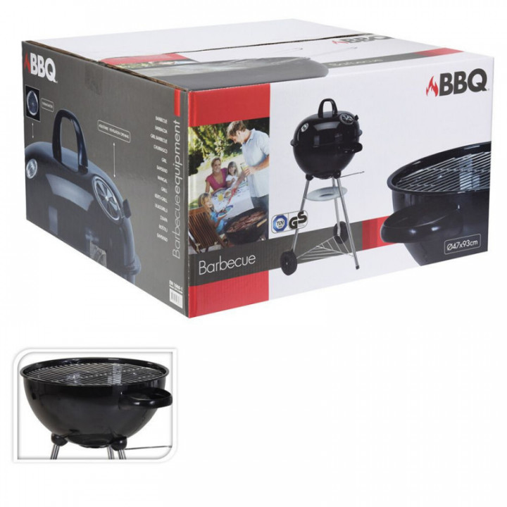 BARBECUE À CHARBON AVEC COUVERCLE ET ROUES, Ø47 x 90 cm