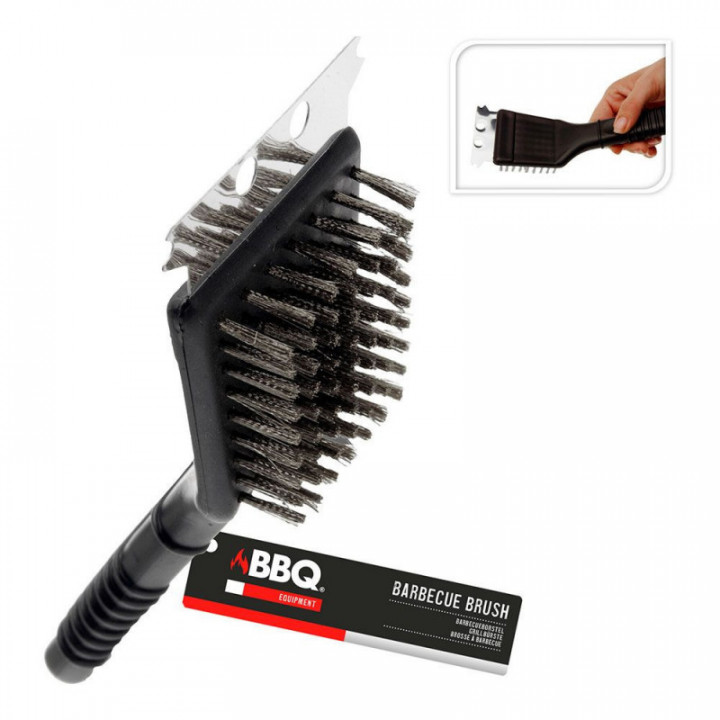 BROSSE À BARBECUE AVEC RACLEUR, 21 cm