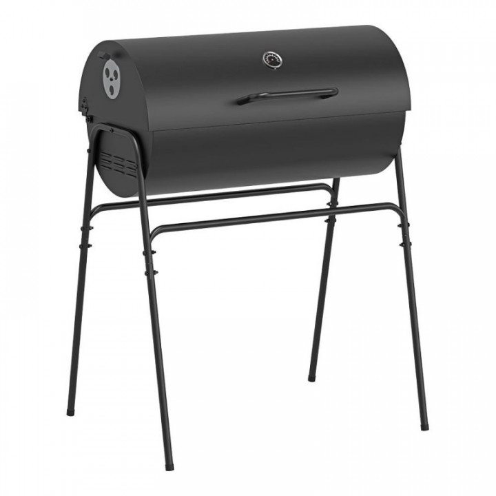 BARBECUE À CHARBON DE BOIS XL AVEC COUVERCLE, NOIR, 83 x 58