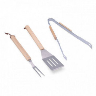 LOT DE 3 USTENSILES DE BARBECUE EN CHÊNE/ACIER INOXYDABLE