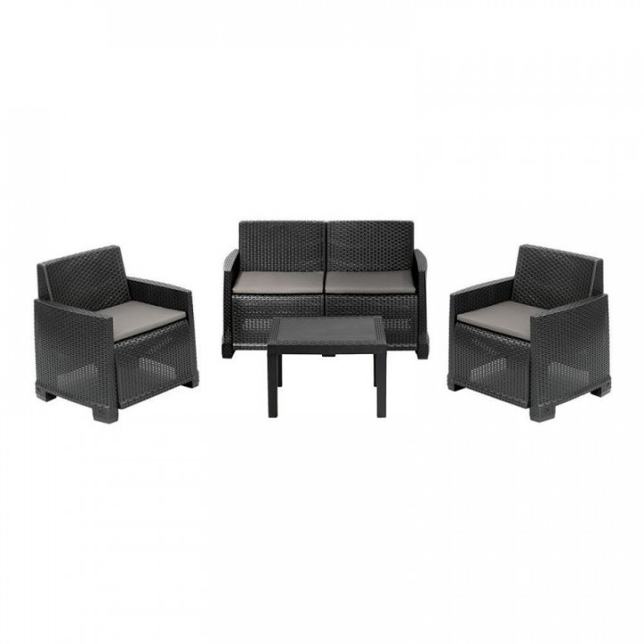 ENSEMBLE DE JARDIN ISEO 4 PIÈCES ANTHRACITE + COUSSINS