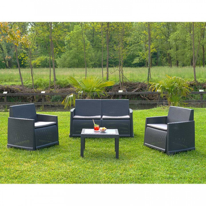 ENSEMBLE DE JARDIN ISEO 4 PIÈCES ANTHRACITE + COUSSINS