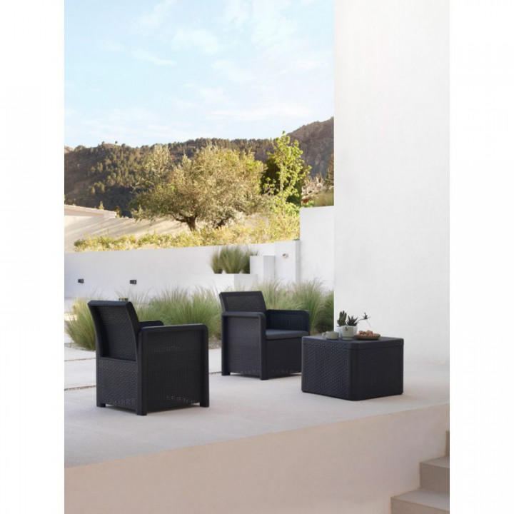 JARDIN/TERRASSE ENSEMBLE 2 FAUTEUILS + 1 TABLE NASSAU TETE A