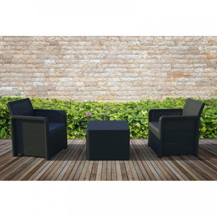 JARDIN/TERRASSE ENSEMBLE 2 FAUTEUILS + 1 TABLE NASSAU TETE A