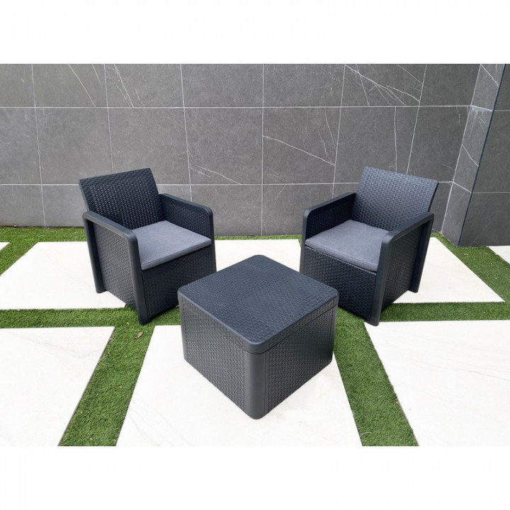JARDIN/TERRASSE ENSEMBLE 2 FAUTEUILS + 1 TABLE NASSAU TETE A
