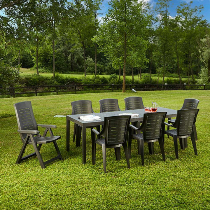 TABLE EXTENSIBLE INDO, COULEUR ANTHRACITE, POUR USAGE EXTÉRI