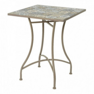TABLE DE BISTRO EN MÉTAL ET MOSAÏQUE, MARRON, POUR USAGE EXT