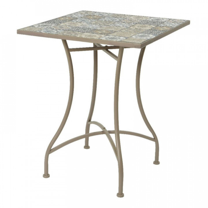 TABLE DE BISTRO EN MÉTAL ET MOSAÏQUE, MARRON, POUR USAGE EXT
