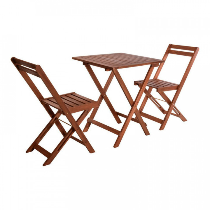 ENSEMBLE DE JARDIN AVEC TABLE ET DEUX CHAISES PLIANTES, BOIS