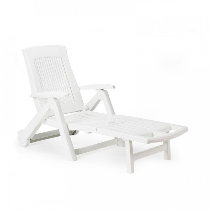 TRANSAT PLIANT À ROULETTES, BLANC ZIRCON, 72 x 195 x 101 cm