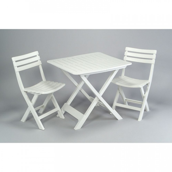 ENSEMBLE DE JARDIN COMPRENANT UNE TABLE ET DEUX CHAISES PLIA