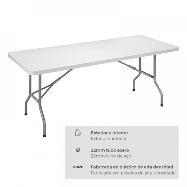 TABLE PLIANTE 180 x 74 x 74 cm TUBE Ø22 x 1.0 mm