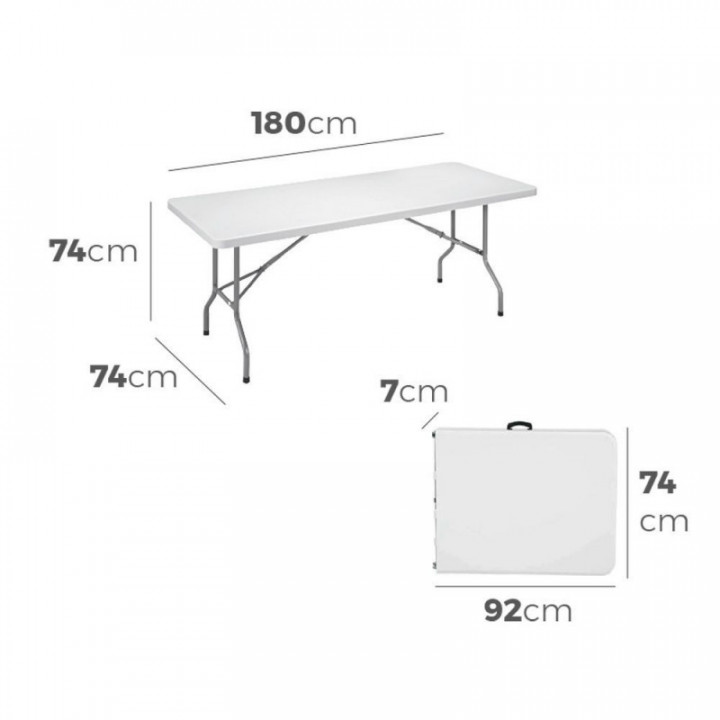 TABLE PLIANTE 180 x 74 x 74 cm TUBE Ø22 x 1.0 mm