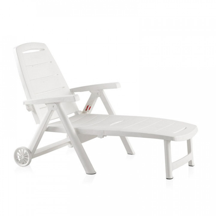 CHAISE LONGUE PLIANTE AVEC ROUES, ANTIBES, COULEUR BLANC, 18
