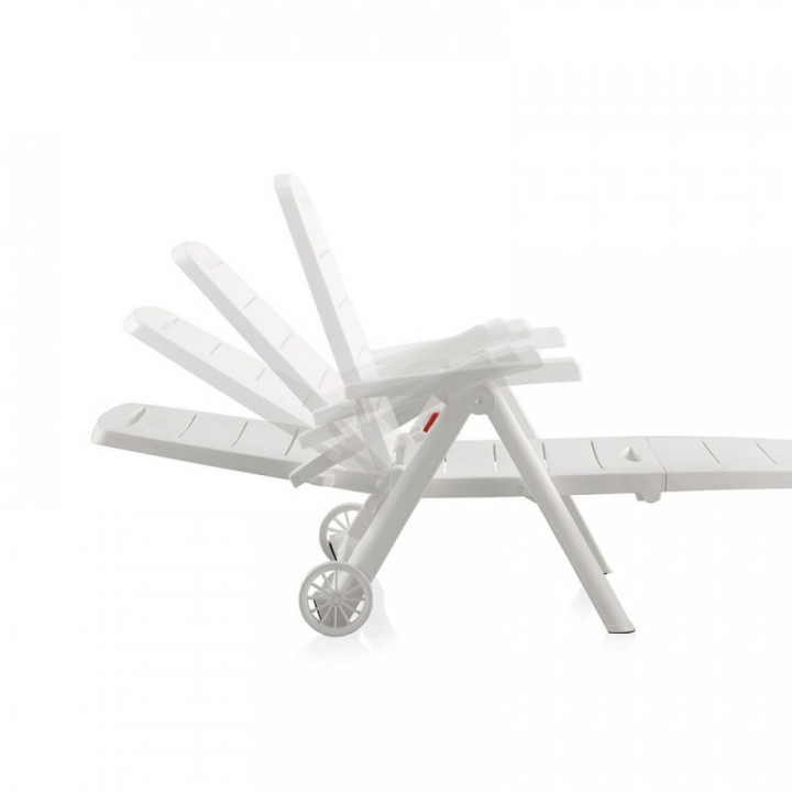 CHAISE LONGUE PLIANTE AVEC ROUES, ANTIBES, COULEUR BLANC, 18