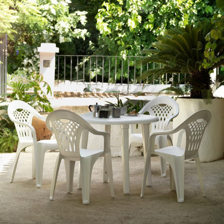 TABLE OVALE CANCUN, BLANCHE, POUR USAGE EXTÉRIEUR, 80 x 80 x