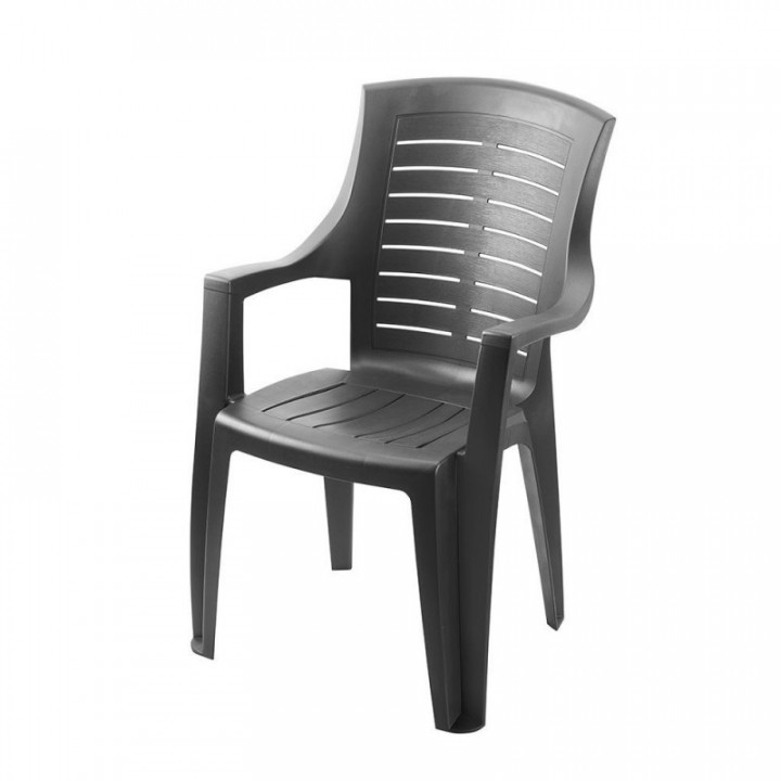 CHAISE EMPILABLE TALIA, COULEUR ANTHRACITE, DOSSIER HAUT, 55