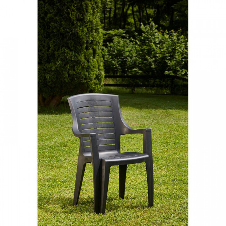 CHAISE EMPILABLE TALIA, COULEUR ANTHRACITE, DOSSIER HAUT, 55
