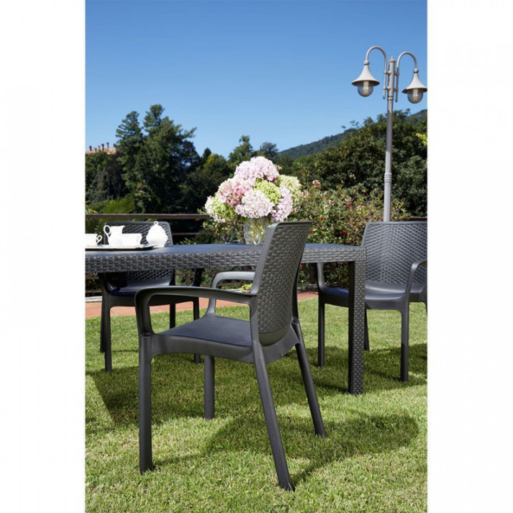 CHAISE EMPILABLE REGINA EFFET ROTIN, COULEUR ANTHRACITE, 61