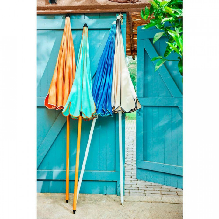PARASOL DE JARDIN, BLEU AVEC BORDURE VERT D'EAU, Ø195 x 215