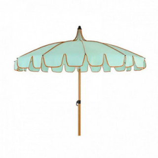 PARASOL DE JARDIN, VERT EAU AVEC BORDURE CORAIL,  Ø195 x 215