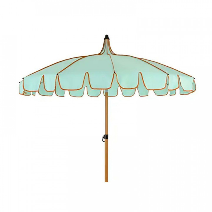 PARASOL DE JARDIN, VERT EAU AVEC BORDURE CORAIL,  Ø195 x 215