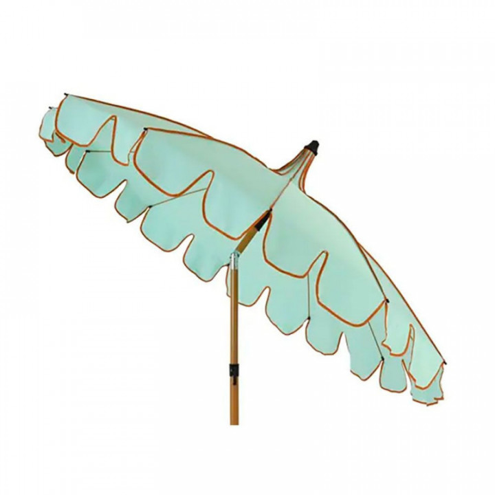 PARASOL DE JARDIN, VERT EAU AVEC BORDURE CORAIL,  Ø195 x 215