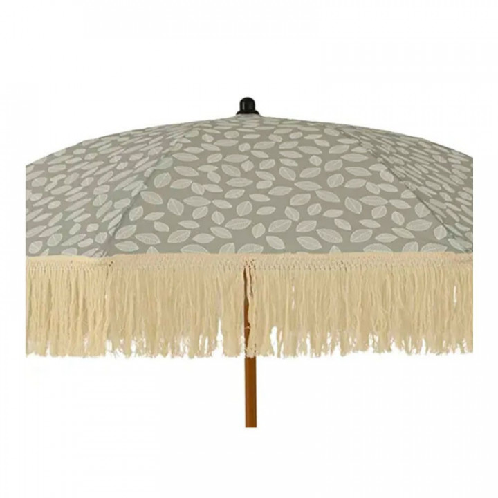 PARASOL POUR JARDIN, VERT AVEC MOTIFS DE FEUILLES ET FRANGES