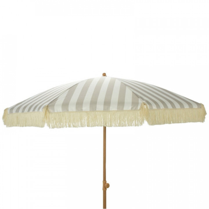 PARASOL DE JARDIN À RAYURES TAUPE ET BLANC AVEC FRANGES, Ø18