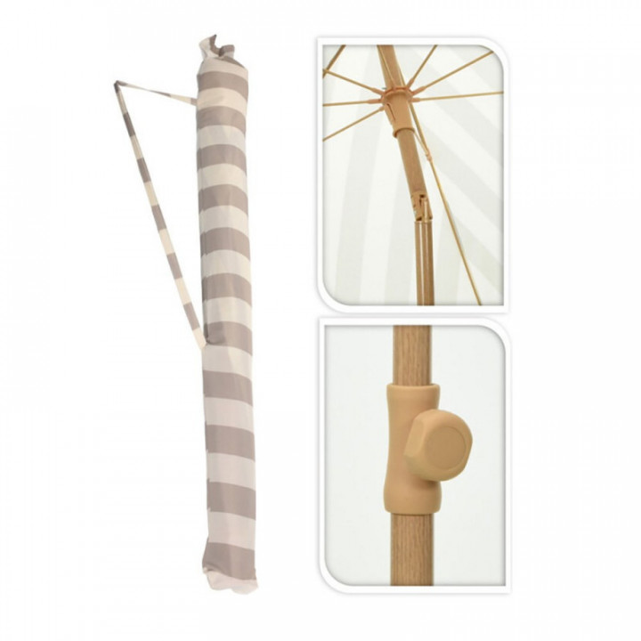 PARASOL DE JARDIN À RAYURES TAUPE ET BLANC AVEC FRANGES, Ø18