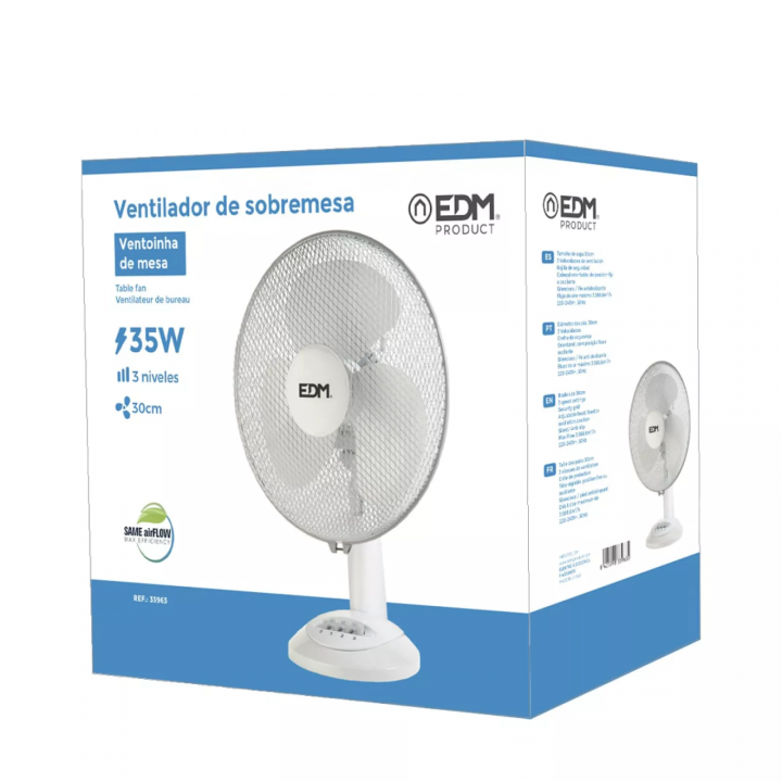VENTILATEUR DE TABLE BLANC: 35W, 53,4 dB, PALMES: Ø30 x 48 cm