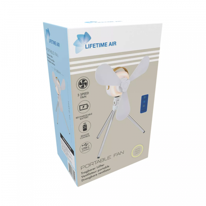 VENTILATEUR DE TABLE, RECHARGEABLE PAR USB, 3 PALES, 4 VITESSES, AVEC TÉLÉCOMMANDE
