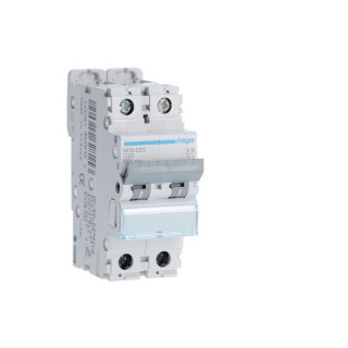 Disjoncteur 20A Hager - 2P - 6-10kA - courbe C - Bornes alignées à vis - NFN - 2 modules